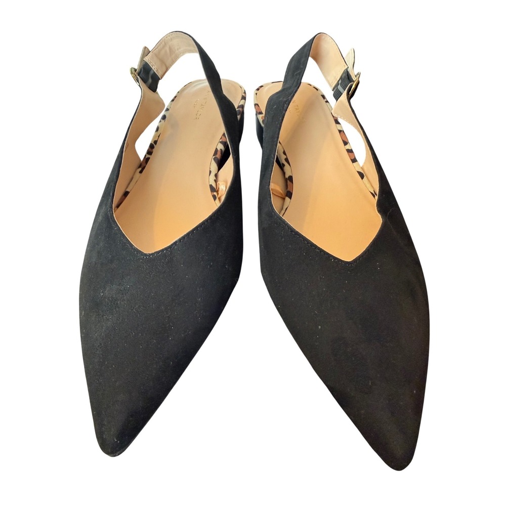 Ann Taylor Womens Black Slingback Flats Pointed Toe Leopard Trim Size 9M‎ - Picture 9 of 14